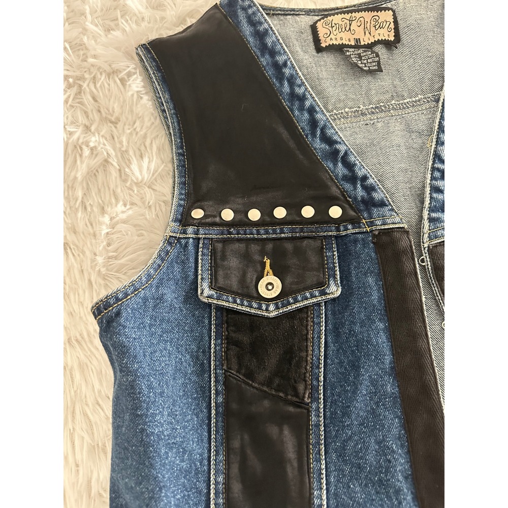 Street Wear Carole Little Denim Studded Vintage Vest sz L Large - Picture 2 of 7